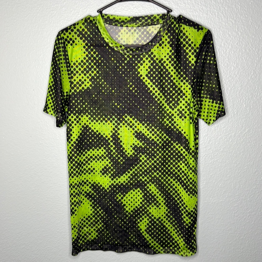 green and black mesh shirt